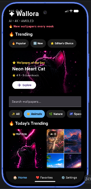 Wallora application home screen